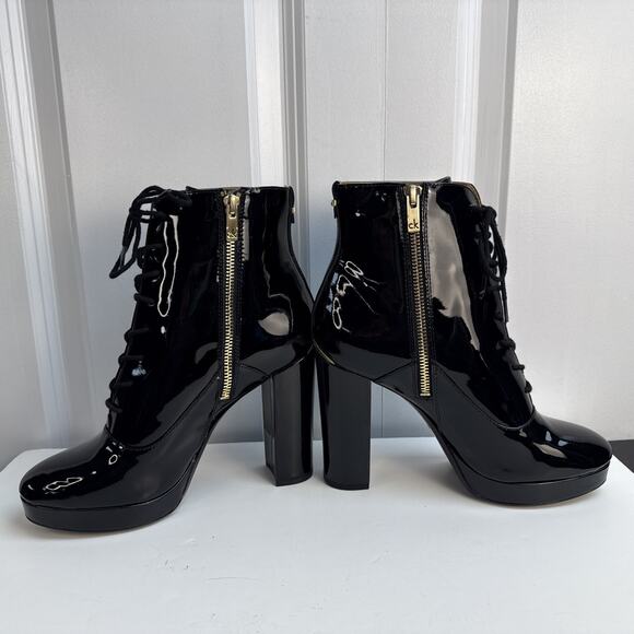 Calvin Klein Melinda Patent Leather Ankle Lace Up Boots US 7 M Black NWB - Picture 7 of 12